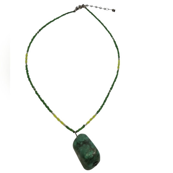 VINTAGE GENUINE TURQUOISE PENDANT SEED BEAD & STERLING SILVER NECKLACE - Picture 4 of 6